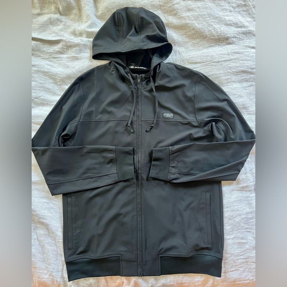 Travis Mathew Black Windbreaker with Hood and Full Zipper